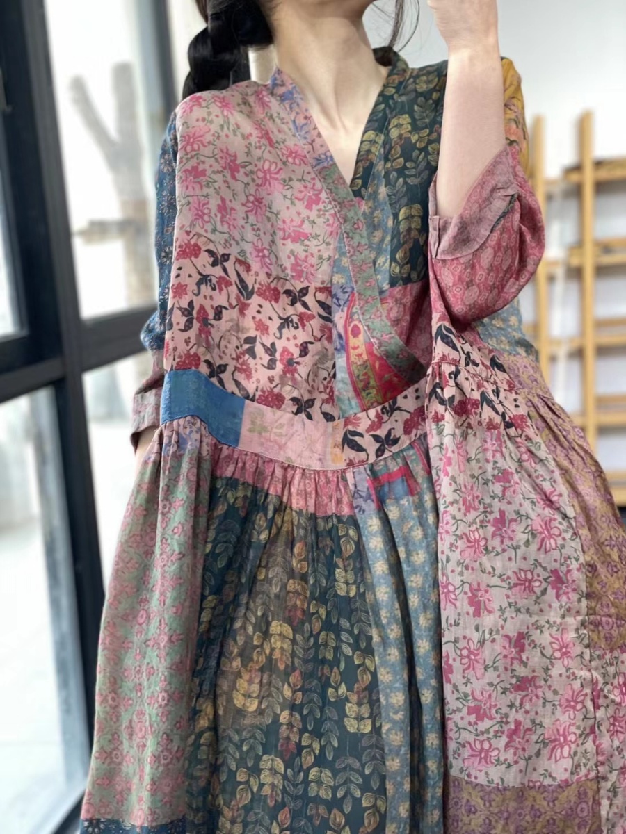 Elegant Loose V-Neck Printed E - Summer Line Clothing Brand avis et prix