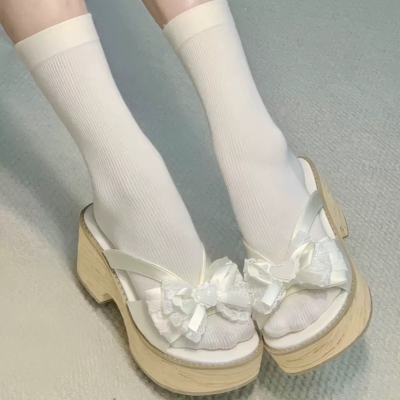 Sweet Bow Wood Grain Thick Bot - Summer Clothing Accessories avis et prix