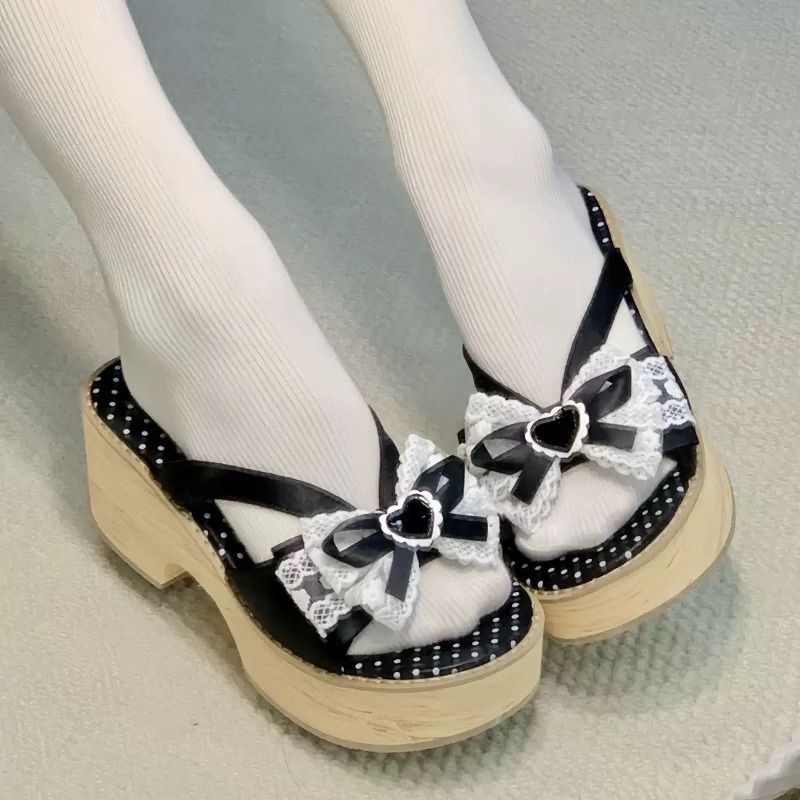 Sweet Bow Wood Grain Thick Bot - Summer Clothing Accessories avis et prix