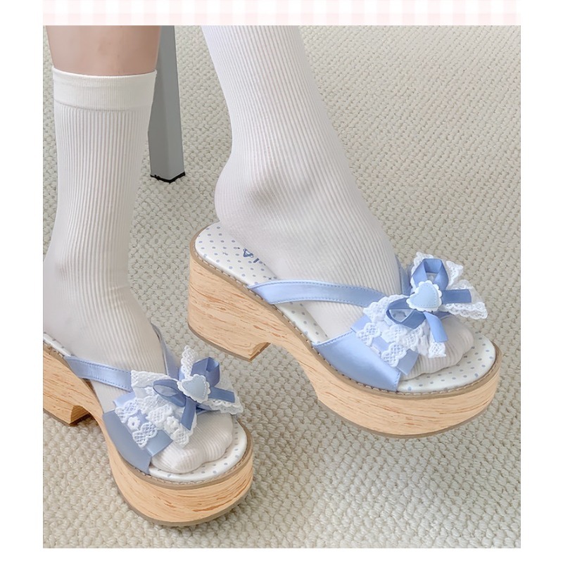 Sweet Bow Wood Grain Thick Bot - Summer Clothing Accessories avis et prix